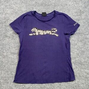 Le Tigre Womens Purple Rhinestone Tiger Graphic‎ Short Sleeve Tee Shirt H21KT006